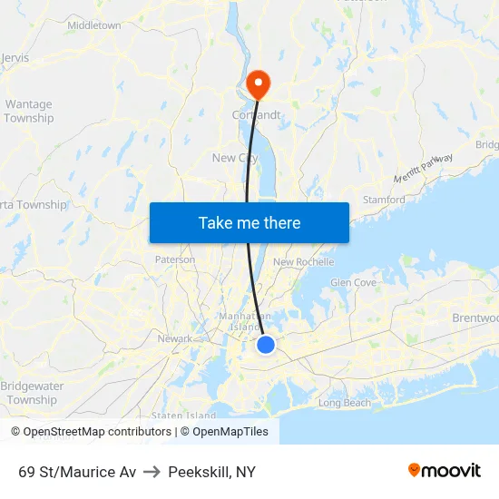69 St/Maurice Av to Peekskill, NY map