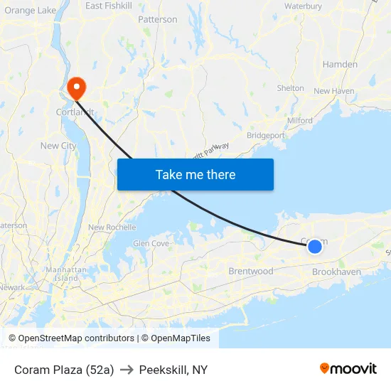 Coram Plaza (52a) to Peekskill, NY map