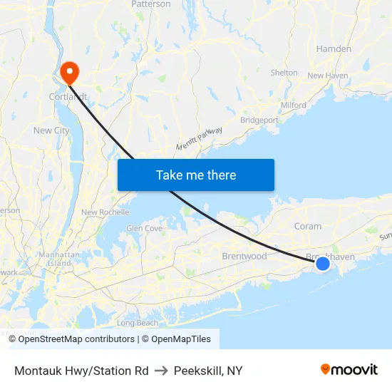 Montauk Hwy/Station Rd to Peekskill, NY map