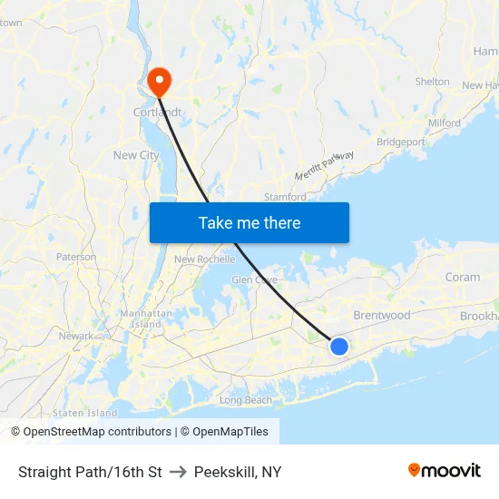 Straight Path/16th St to Peekskill, NY map