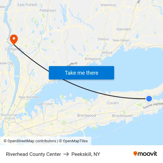 Riverhead County Center to Peekskill, NY map