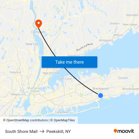 South Shore Mall to Peekskill, NY map
