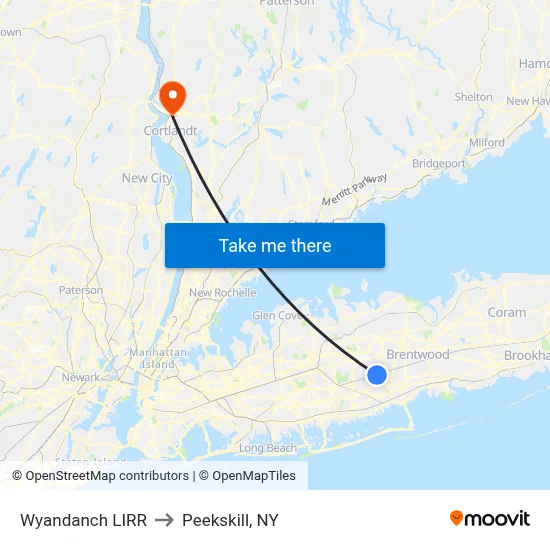 Wyandanch LIRR to Peekskill, NY map