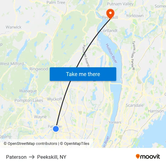 Paterson to Peekskill, NY map