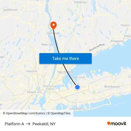 Platform A to Peekskill, NY map