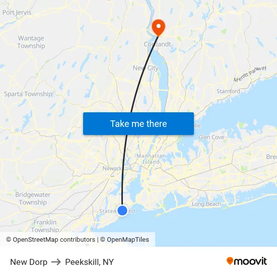 New Dorp to Peekskill, NY map