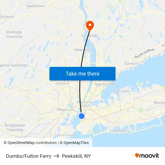 Dumbo/Fulton Ferry to Peekskill, NY map