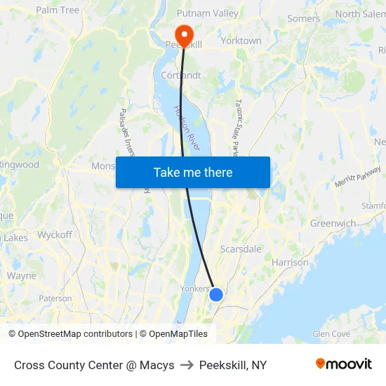 Cross County Center @ Macys to Peekskill, NY map
