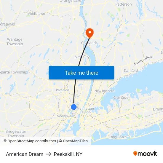 American Dream to Peekskill, NY map
