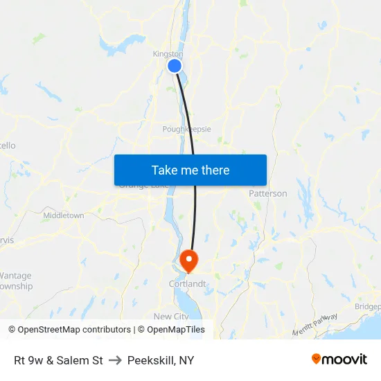 Rt 9w & Salem St to Peekskill, NY map