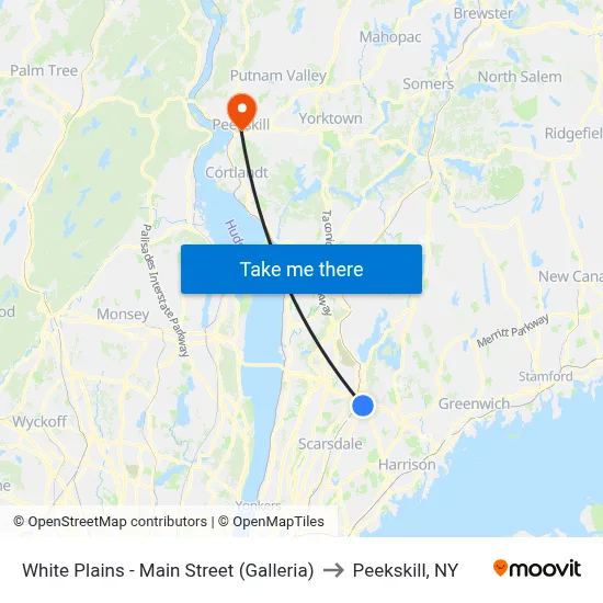 White Plains - Main Street (Galleria) to Peekskill, NY map