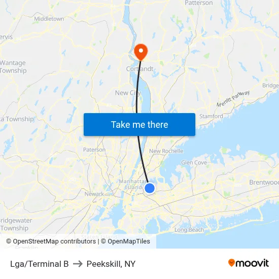 Lga/Terminal B to Peekskill, NY map