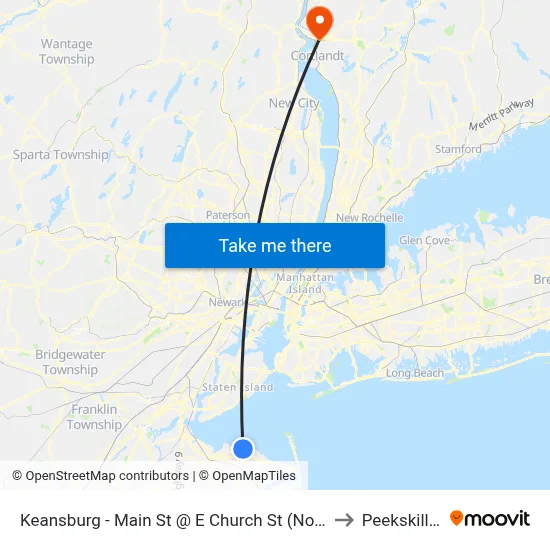 Keansburg -  Main St @ E Church St (Northbound) to Peekskill, NY map