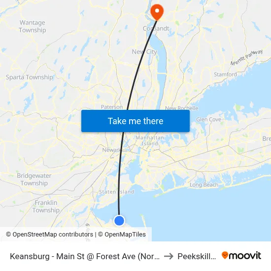 Keansburg -  Main St @ Forest Ave (Northbound) to Peekskill, NY map