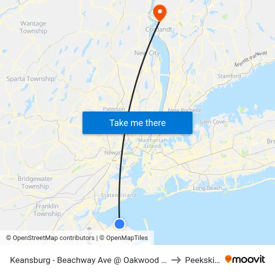 Keansburg -  Beachway Ave @ Oakwood Pl (Northbound) to Peekskill, NY map