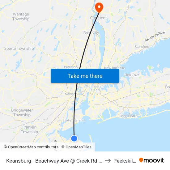 Keansburg -  Beachway Ave @ Creek Rd (Northbound) to Peekskill, NY map