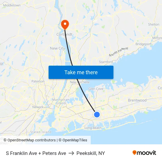 S Franklin Ave + Peters Ave to Peekskill, NY map