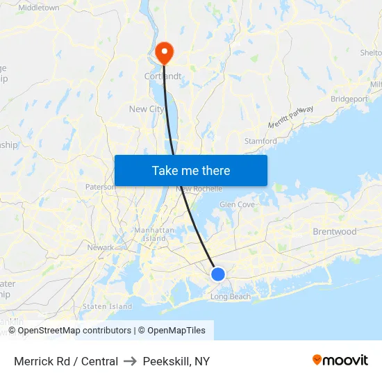 Merrick Rd / Central to Peekskill, NY map