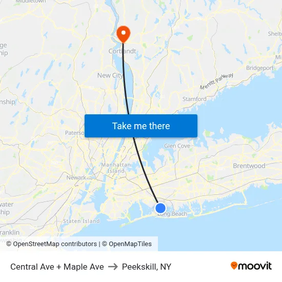 Central Ave + Maple Ave to Peekskill, NY map