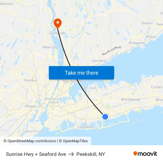 Sunrise Hwy + Seaford Ave to Peekskill, NY map
