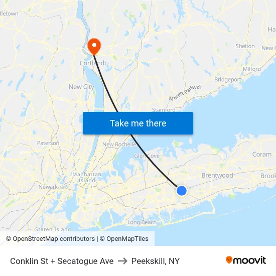 Conklin St + Secatogue Ave to Peekskill, NY map