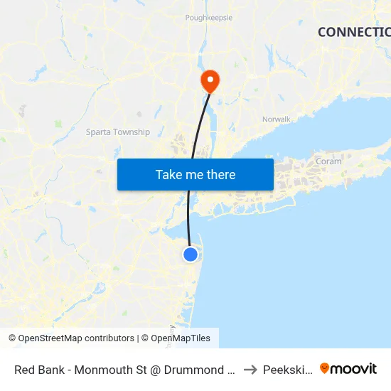 Red Bank - Monmouth St @ Drummond Pl (Southbound) to Peekskill, NY map