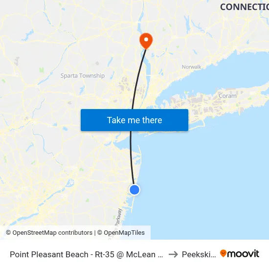 Point Pleasant Beach - Rt-35 @ McLean Ave (Northbound) to Peekskill, NY map