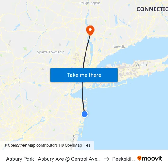 Asbury Park - Asbury Ave @ Central Ave (Northbound) to Peekskill, NY map