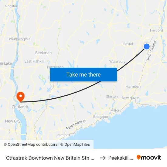 Ctfastrak Downtown New Britain Stn @ Bay B to Peekskill, NY map