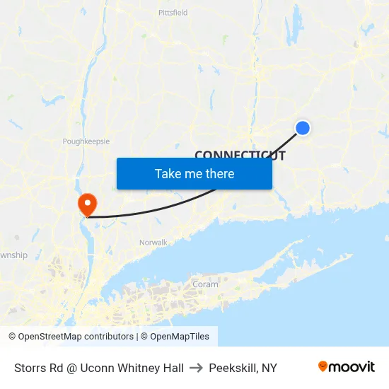 Storrs Rd @ Uconn Whitney Hall to Peekskill, NY map
