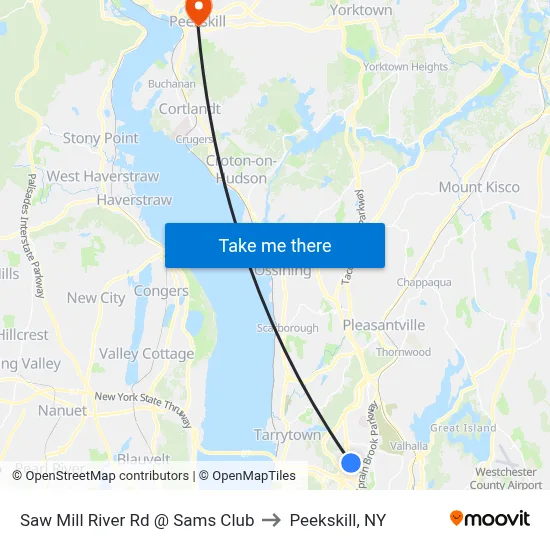 Saw Mill River Rd @ Sams Club to Peekskill, NY map