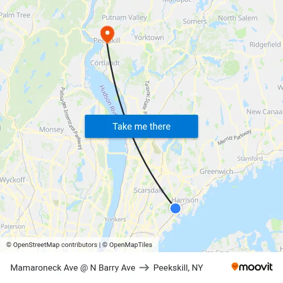 Mamaroneck Ave @ N Barry Ave to Peekskill, NY map