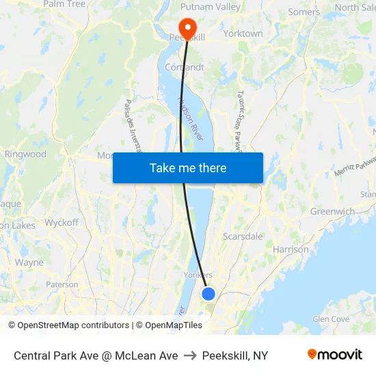 Central Park Ave @ McLean Ave to Peekskill, NY map