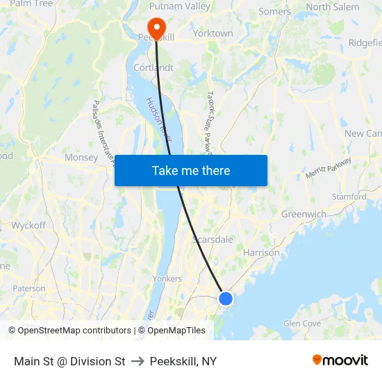 Main St @ Division St to Peekskill, NY map