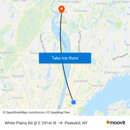 White Plains Rd @ E 241st St to Peekskill, NY map