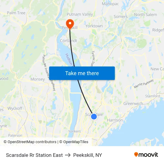 Scarsdale Rr Station East to Peekskill, NY map