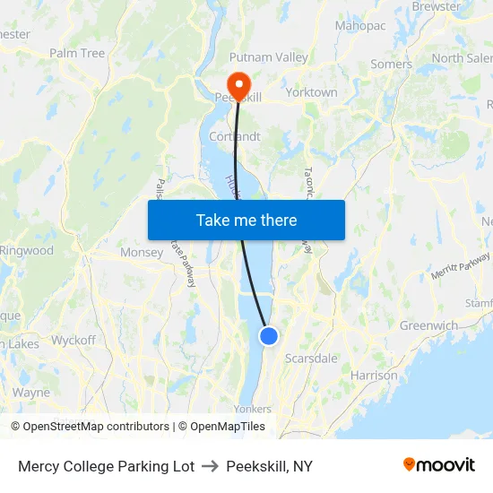 Mercy College Parking Lot to Peekskill, NY map