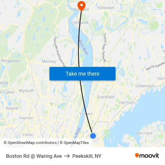 Boston Rd @ Waring Ave to Peekskill, NY map