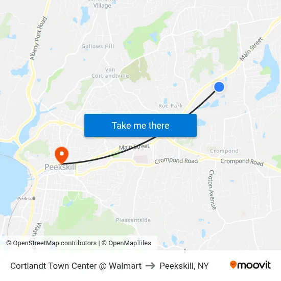 Cortlandt Town Center @ Walmart to Peekskill, NY map