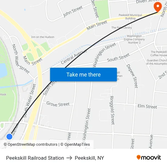 Peekskill Railroad Station to Peekskill, NY map