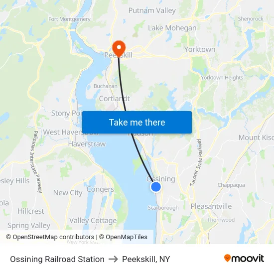 Ossining Railroad Station to Peekskill, NY map