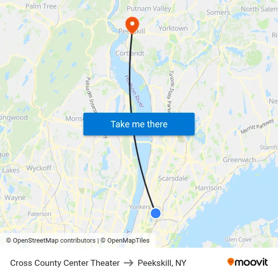 Cross County Center Theater to Peekskill, NY map