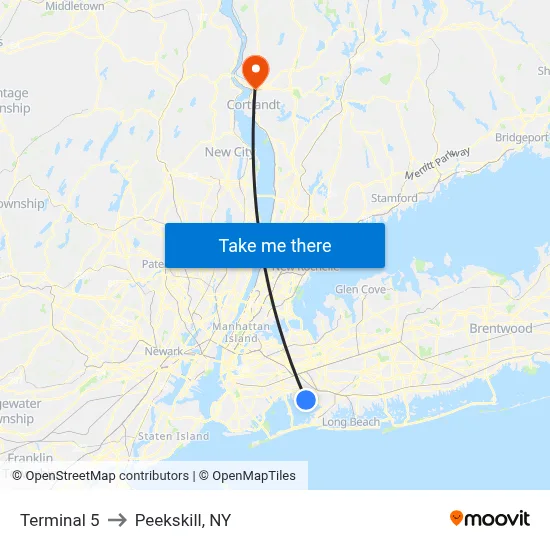 Terminal 5 to Peekskill, NY map