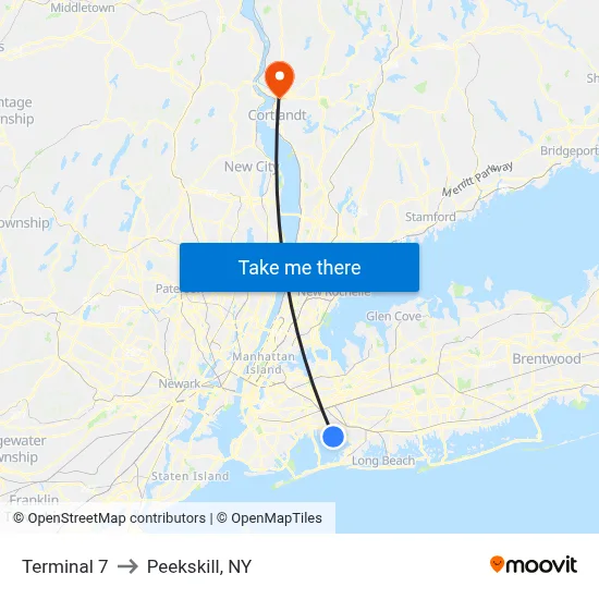 Terminal 7 to Peekskill, NY map