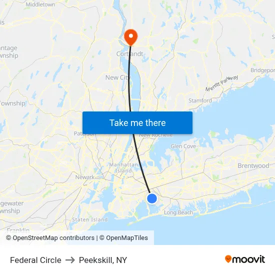 Federal Circle to Peekskill, NY map