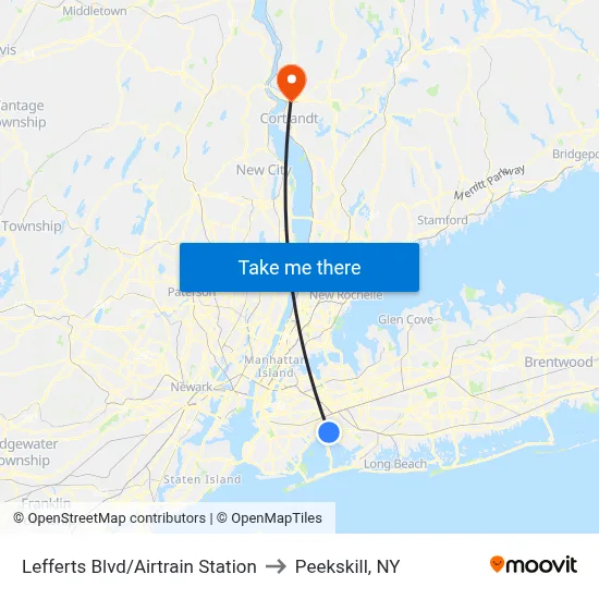 Lefferts Blvd/Airtrain Station to Peekskill, NY map