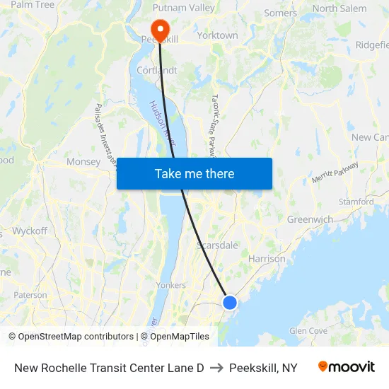 New Rochelle Transit Center Lane D to Peekskill, NY map