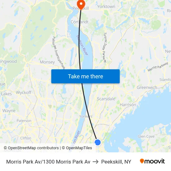 Morris Park Av/1300 Morris Park Av to Peekskill, NY map