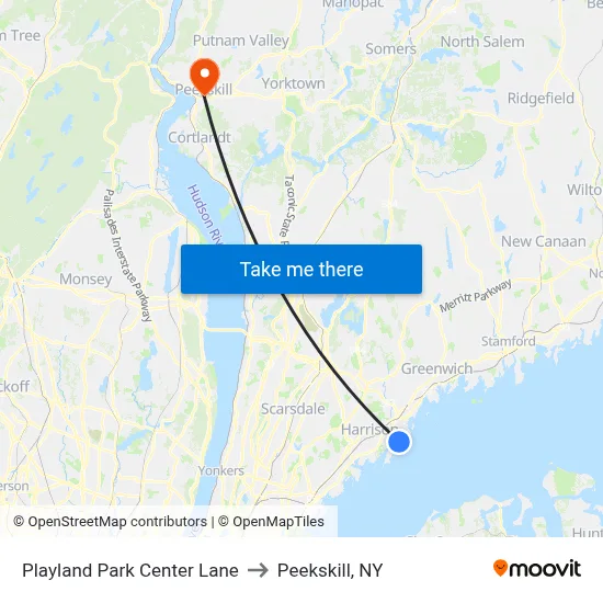 Playland Park Center Lane to Peekskill, NY map