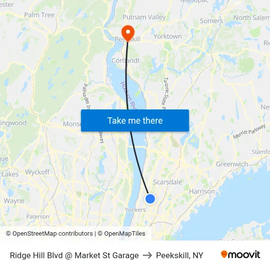 Ridge Hill Blvd @ Market St Garage to Peekskill, NY map